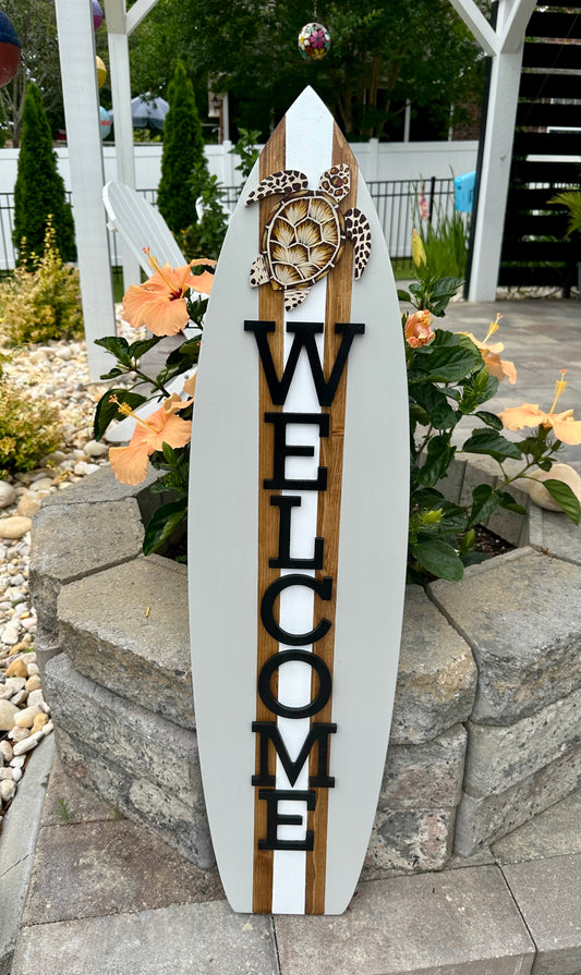 Surfboard WELCOME Sea Turtle Vertical Sign(3 Sizes Available)