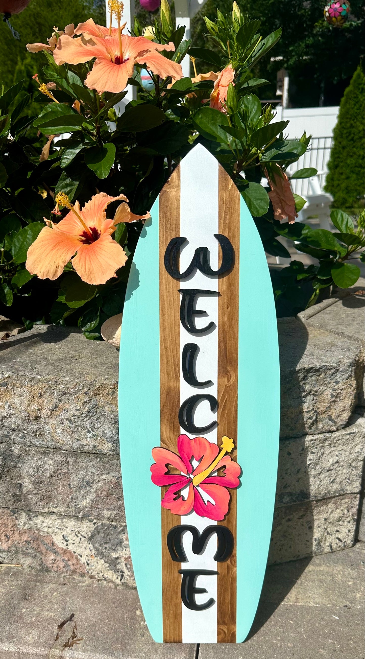 Surfboard WELCOME Hibiscus Vertical Sign(3 Sizes Available)