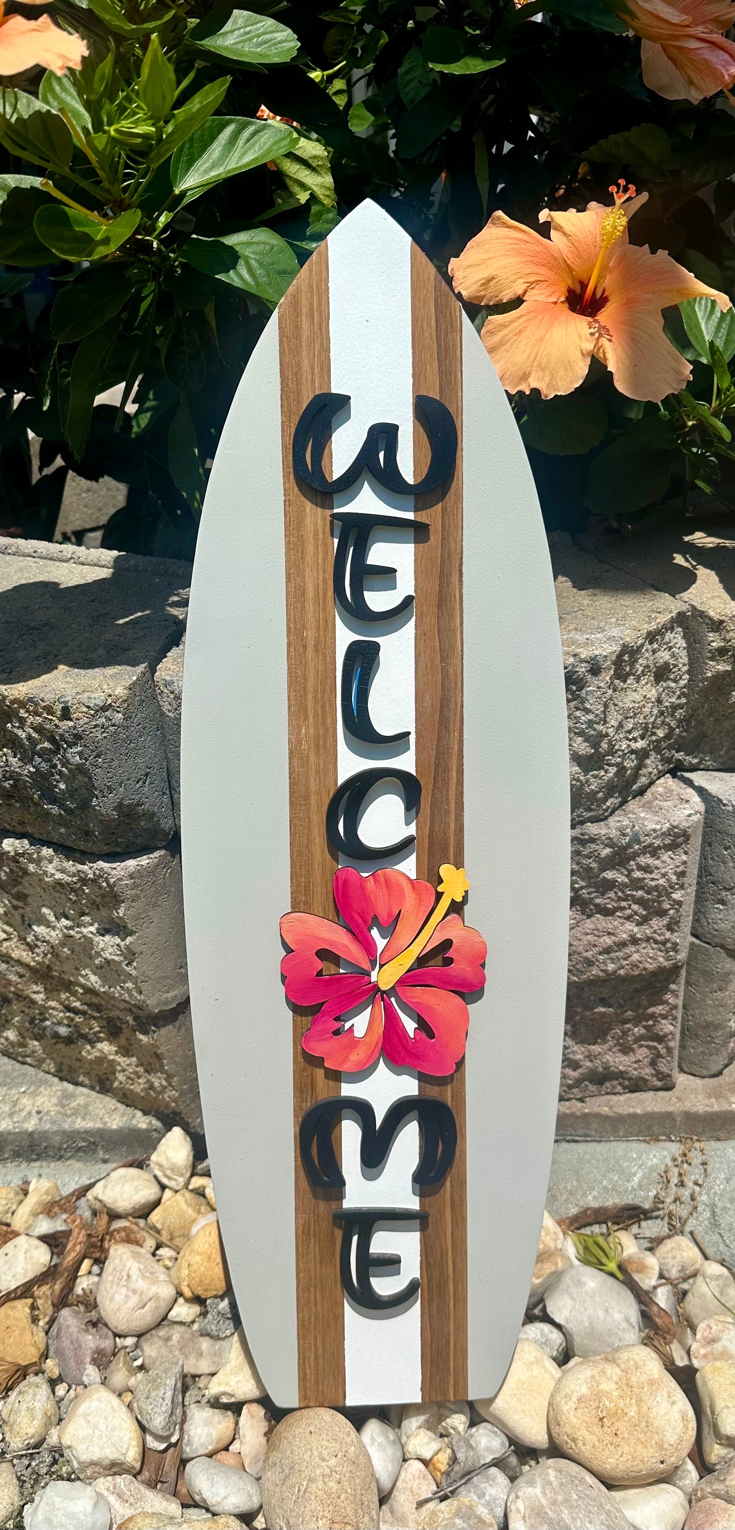 Surfboard WELCOME Hibiscus Vertical Sign(3 Sizes Available)