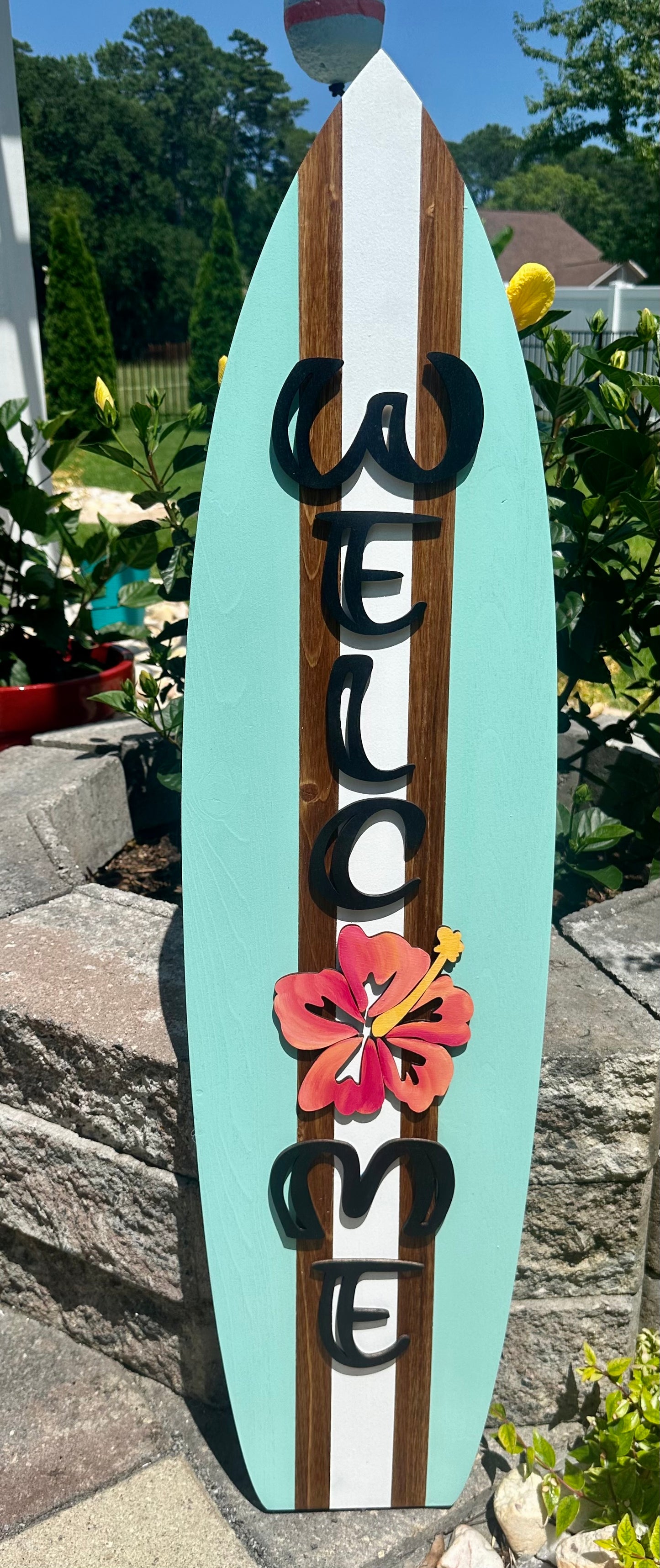 Surfboard WELCOME Hibiscus Vertical Sign(3 Sizes Available)