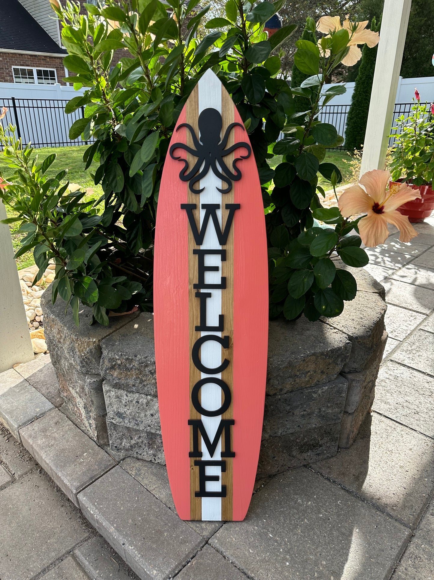 Octopus Surfboard Welcome Vertical Sign (3 Sizes Available)