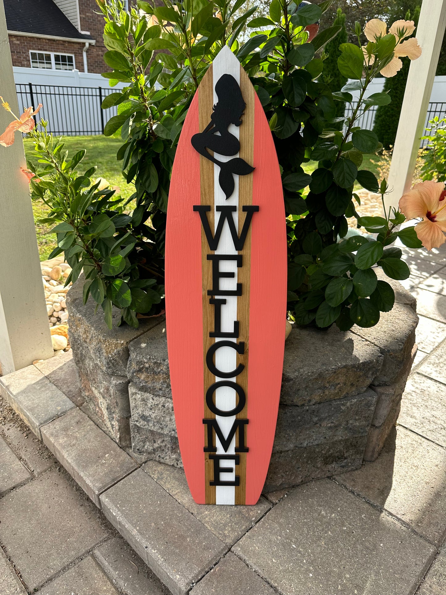 Mermaid Surfboard Welcome Vertical Sign (3 Sizes Available)