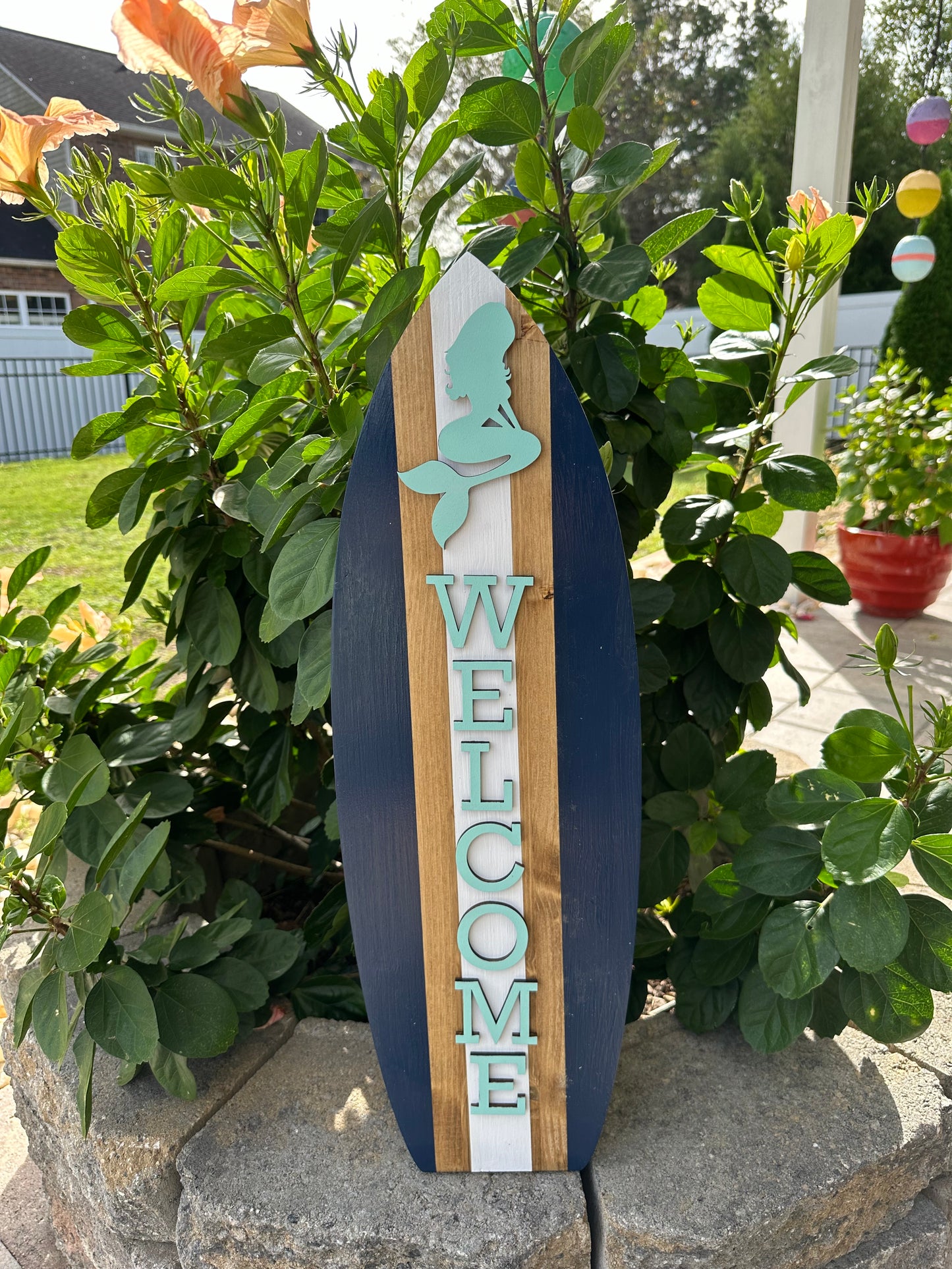 Mermaid Surfboard Welcome Vertical Sign (3 Sizes Available)