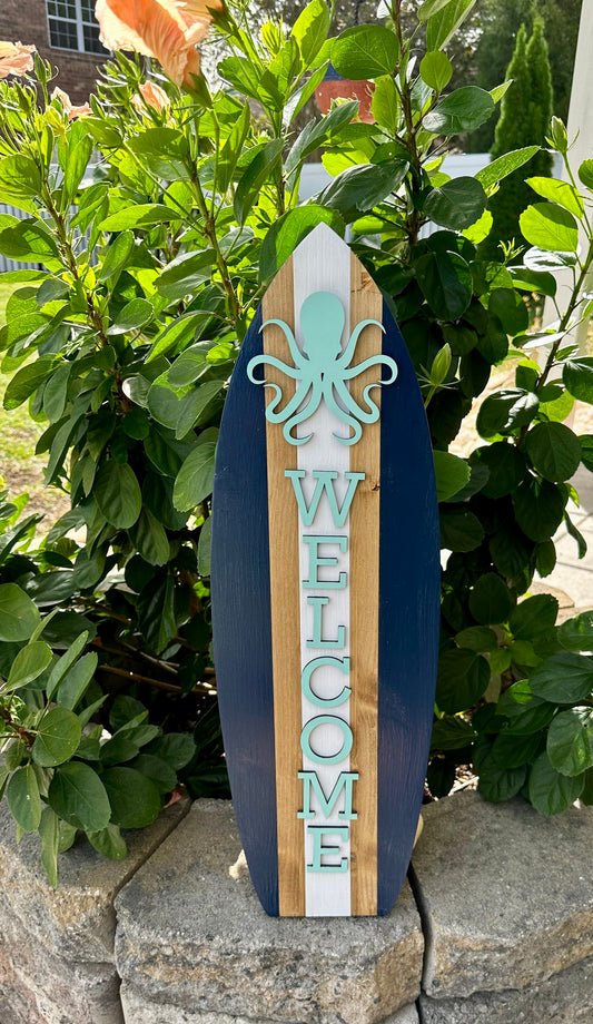 Octopus Surfboard Welcome Vertical Sign (3 Sizes Available)